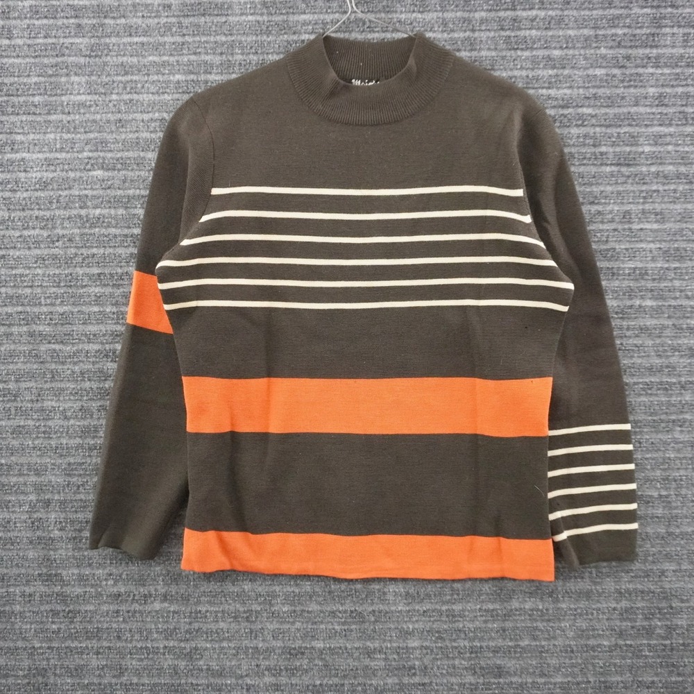 Vintage 60s Meister Wool Mock Neck Sweater Mens M Brown Striped Ski Knit